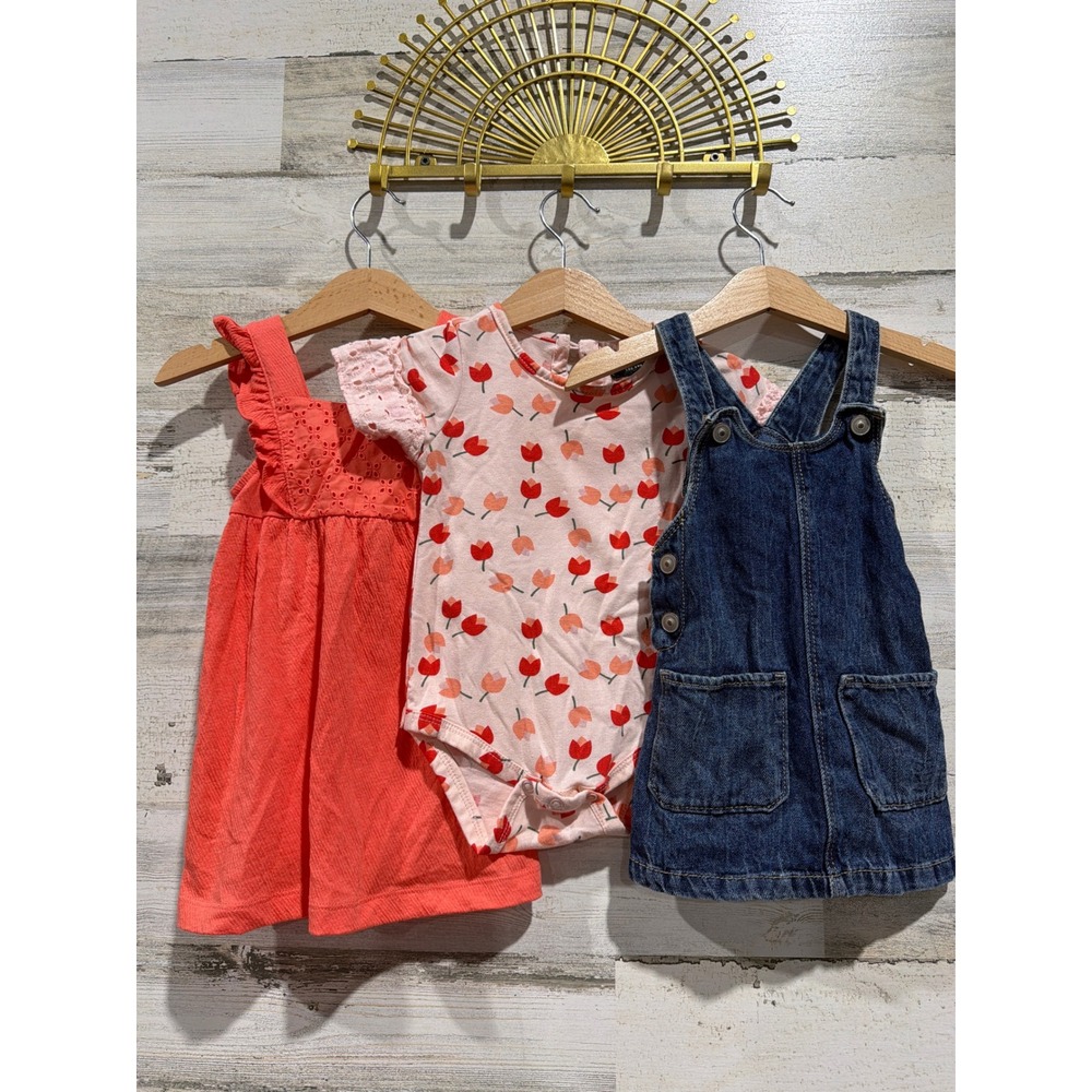 Girls 12M Bundle Denim Dress Coral Dress Bright Floral